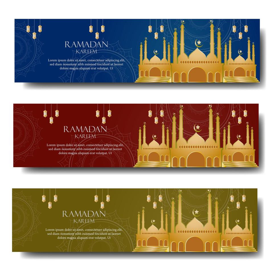 saludo de Ramadán con mezquita dorada vector