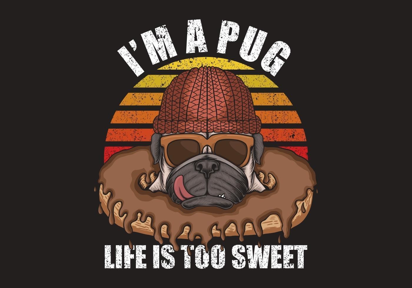 perro pug retro en donut vector