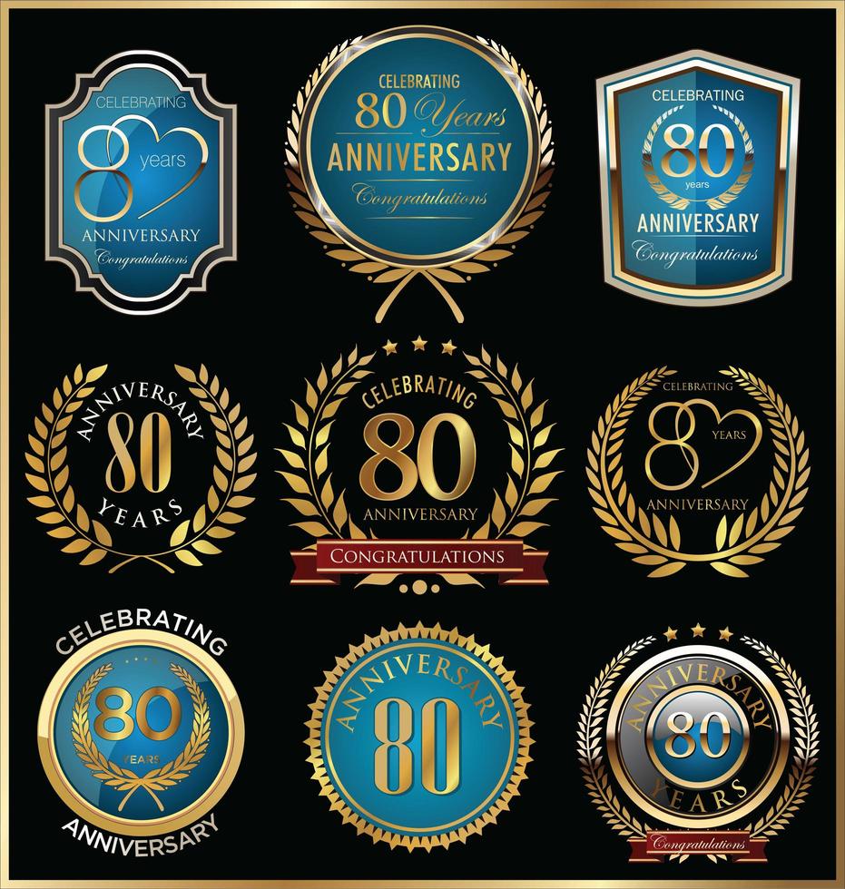 80th Anniversary Badge Templates vector