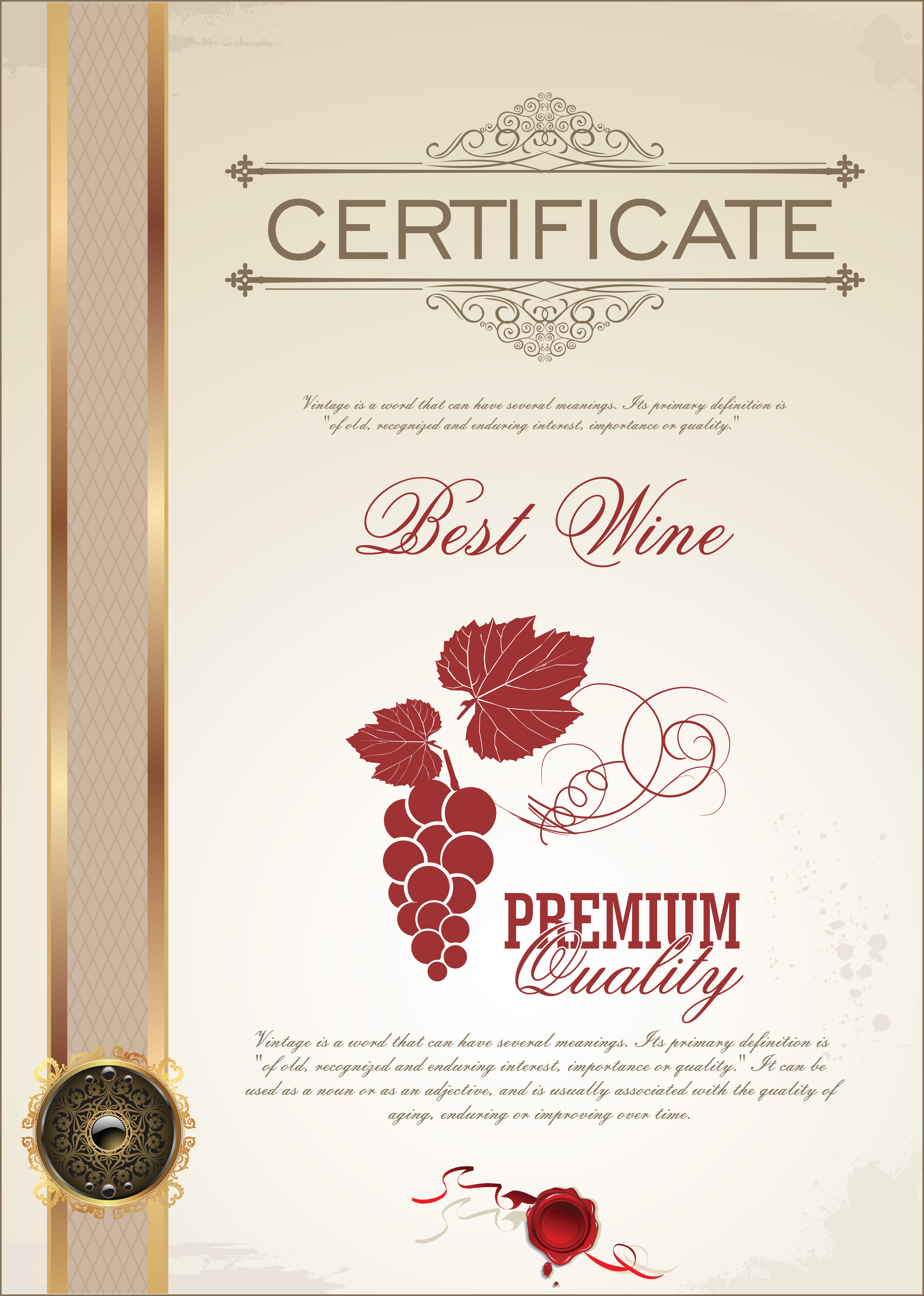 Wine Certificate Template with Golden Decal 833725 - Download Free