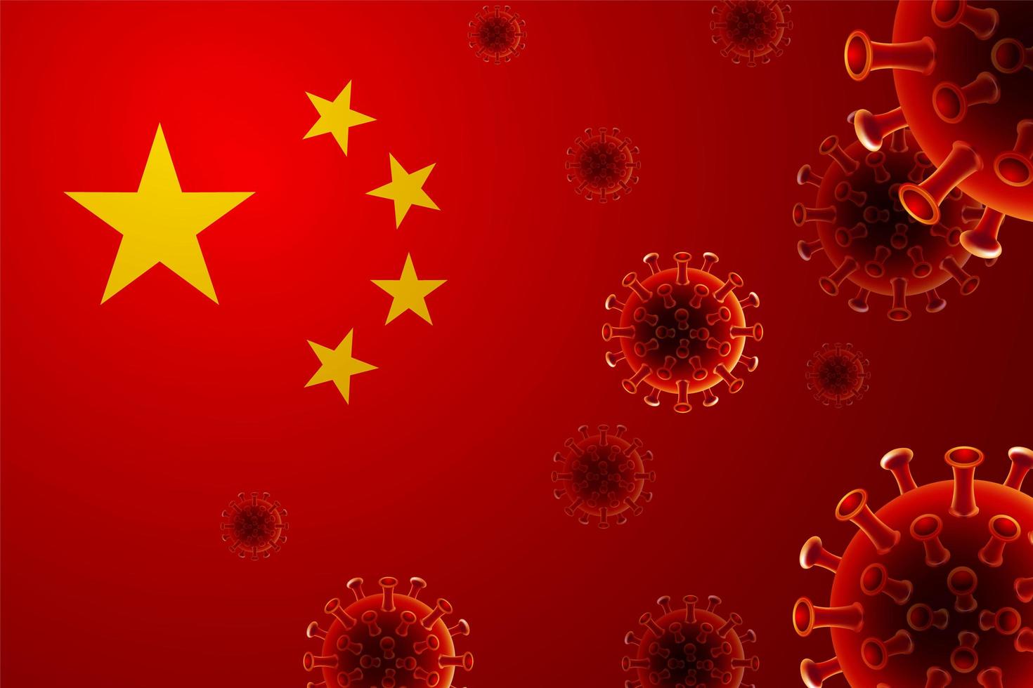 Chinese Flag with Virus Cells  vector