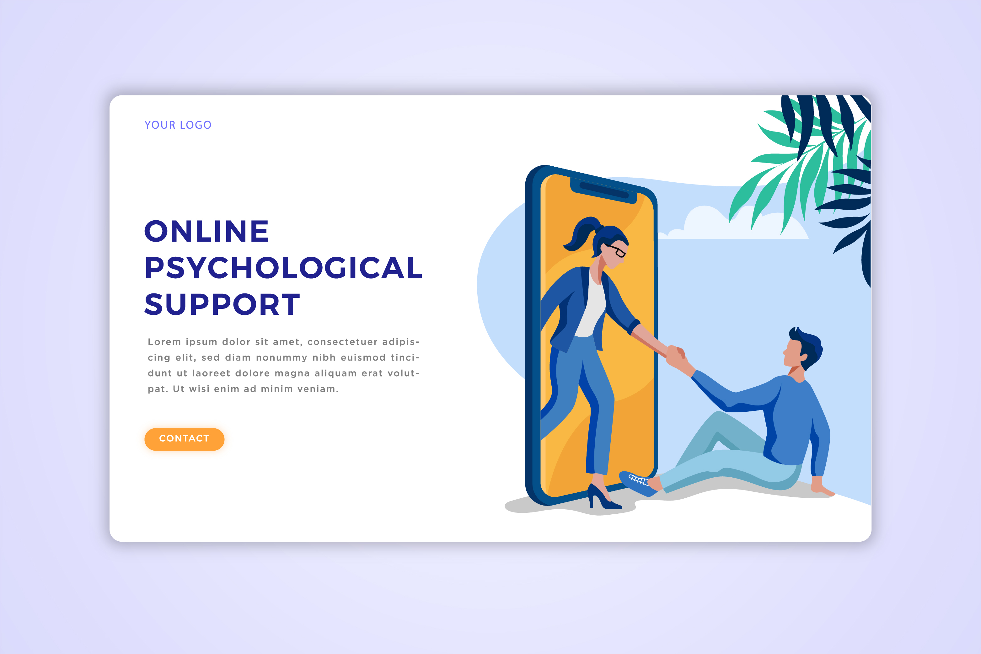 Support page. Psychological support graphics. landing for psychologist.