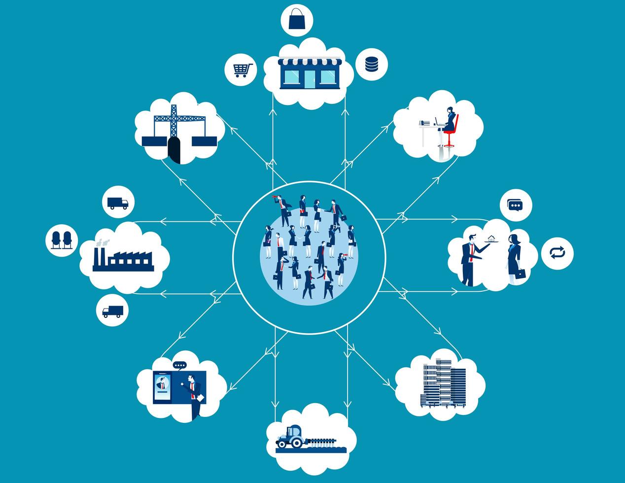 cuadro de asesores e industrias conectados vector