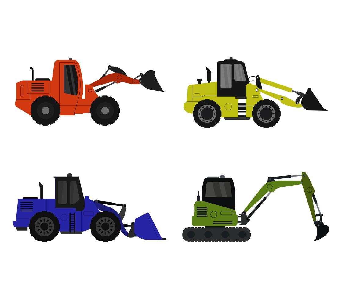 Excavator Flat Style Icon Set  vector