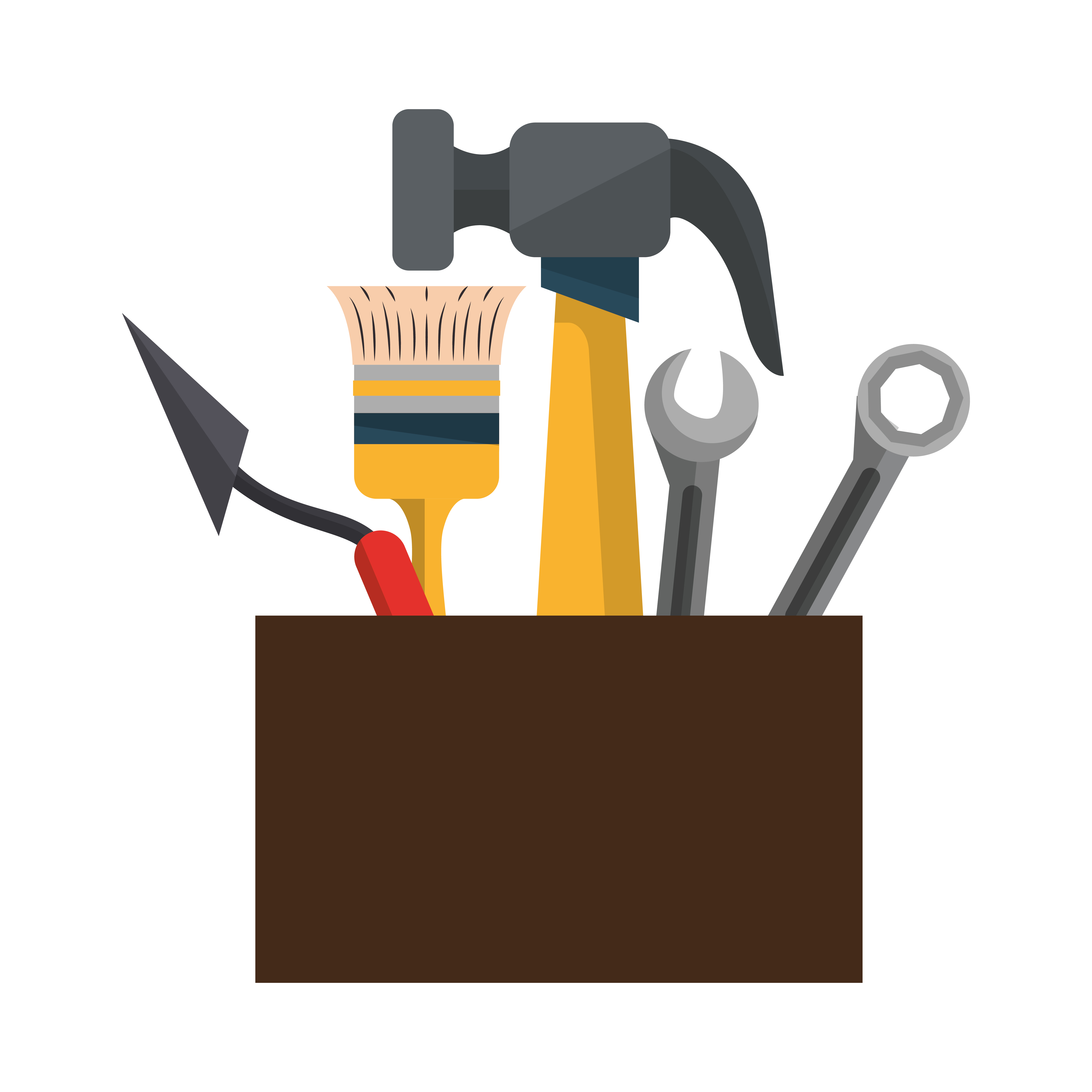 Set of Tools, Hammer, Paintbrush, Wrenches, and Trowel - Download Free