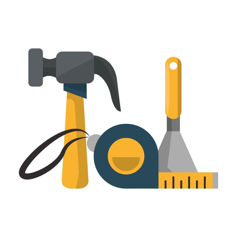 Set of Tools, Hammer, Measuring Tape, and Trowel vector