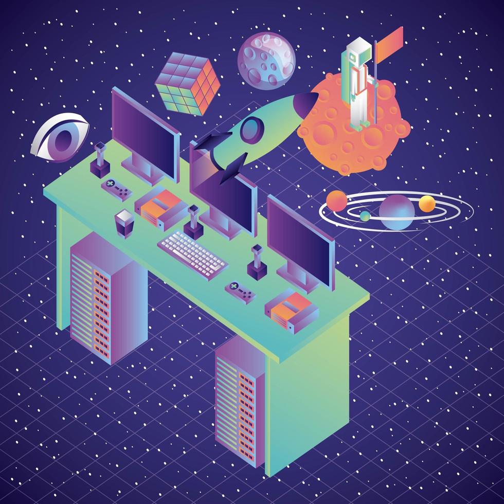 Virtual Reality Desk Computers with Galaxy vector