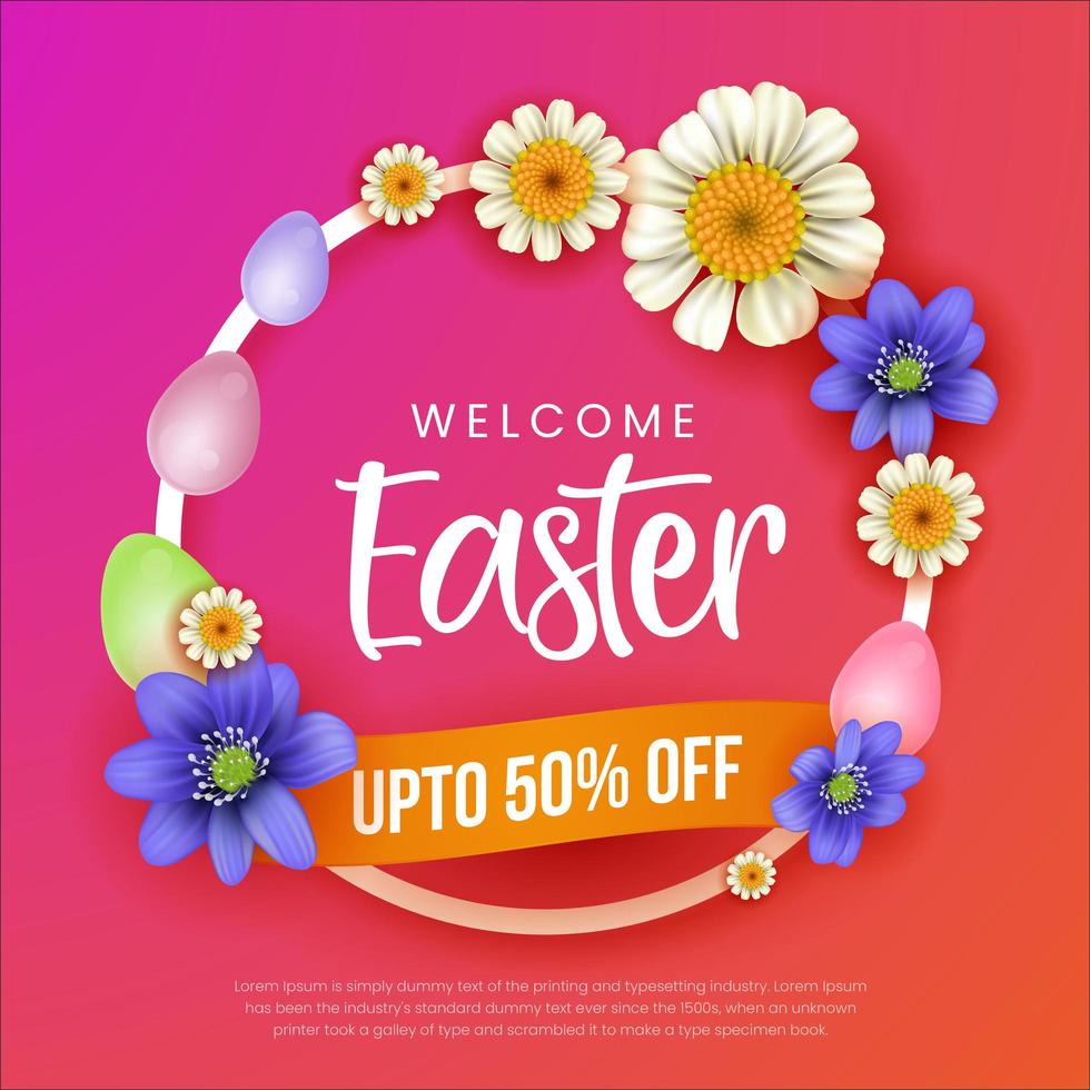 Gradient Easter Sale Poster with Floral Wreath vector