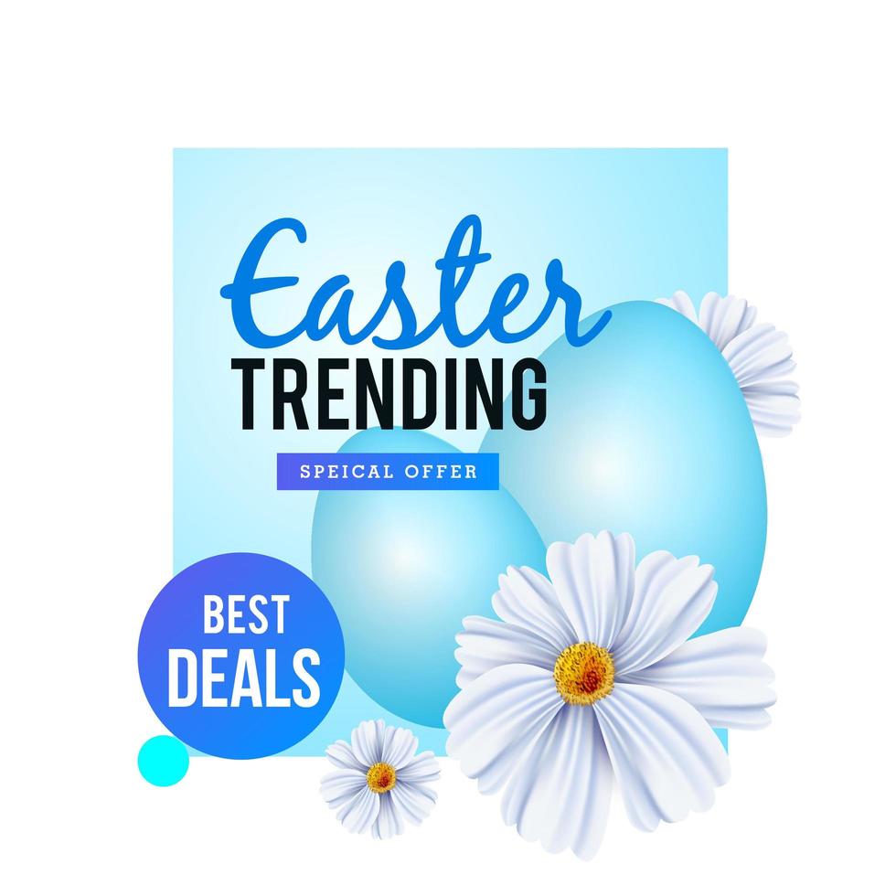 tendencia diseño de pascua con huevos azules y flores vector