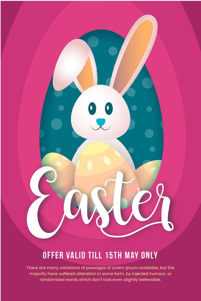 Easter Offer Poster with Rabbit and Eggs on Pink