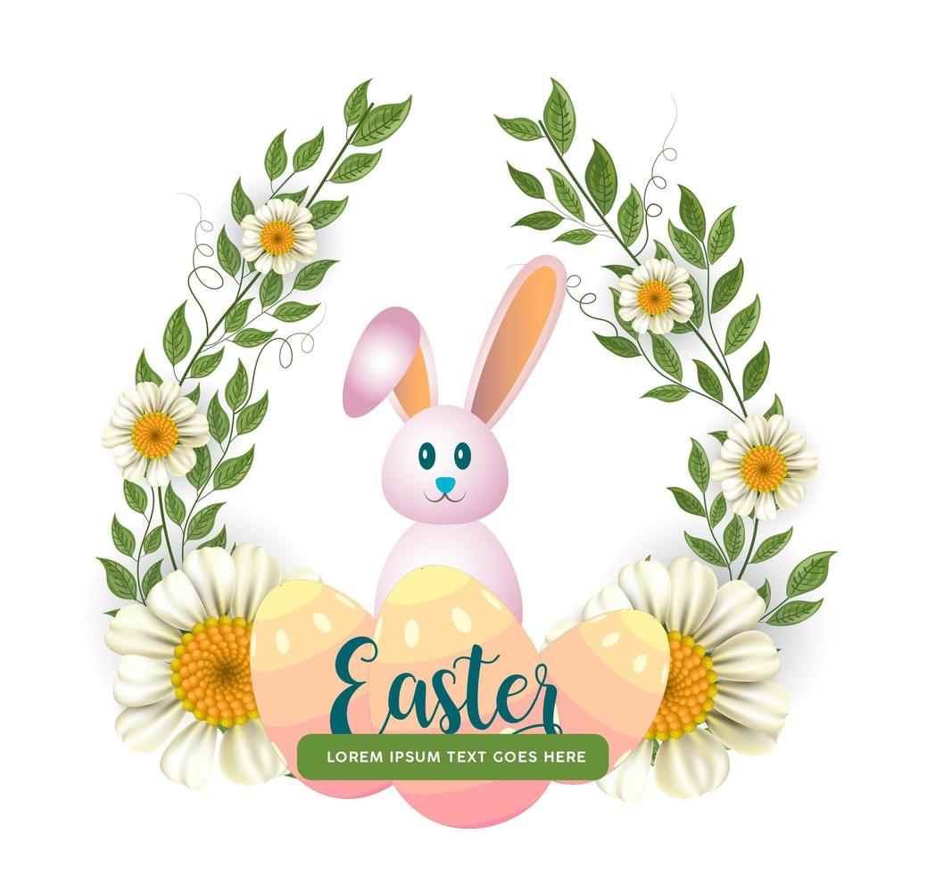 Happy Easter Image with Rabbit and Floral Wreath vector