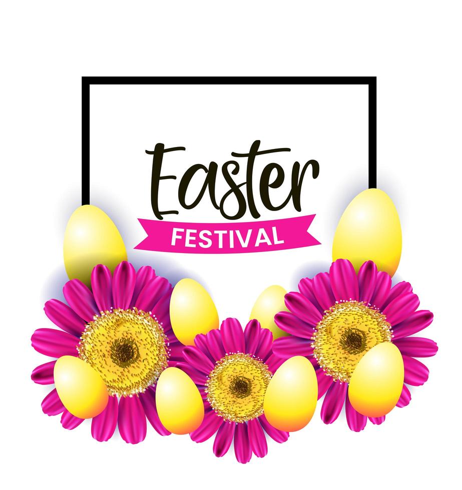 East Design with Frame, Pink Flowers and Eggs vector