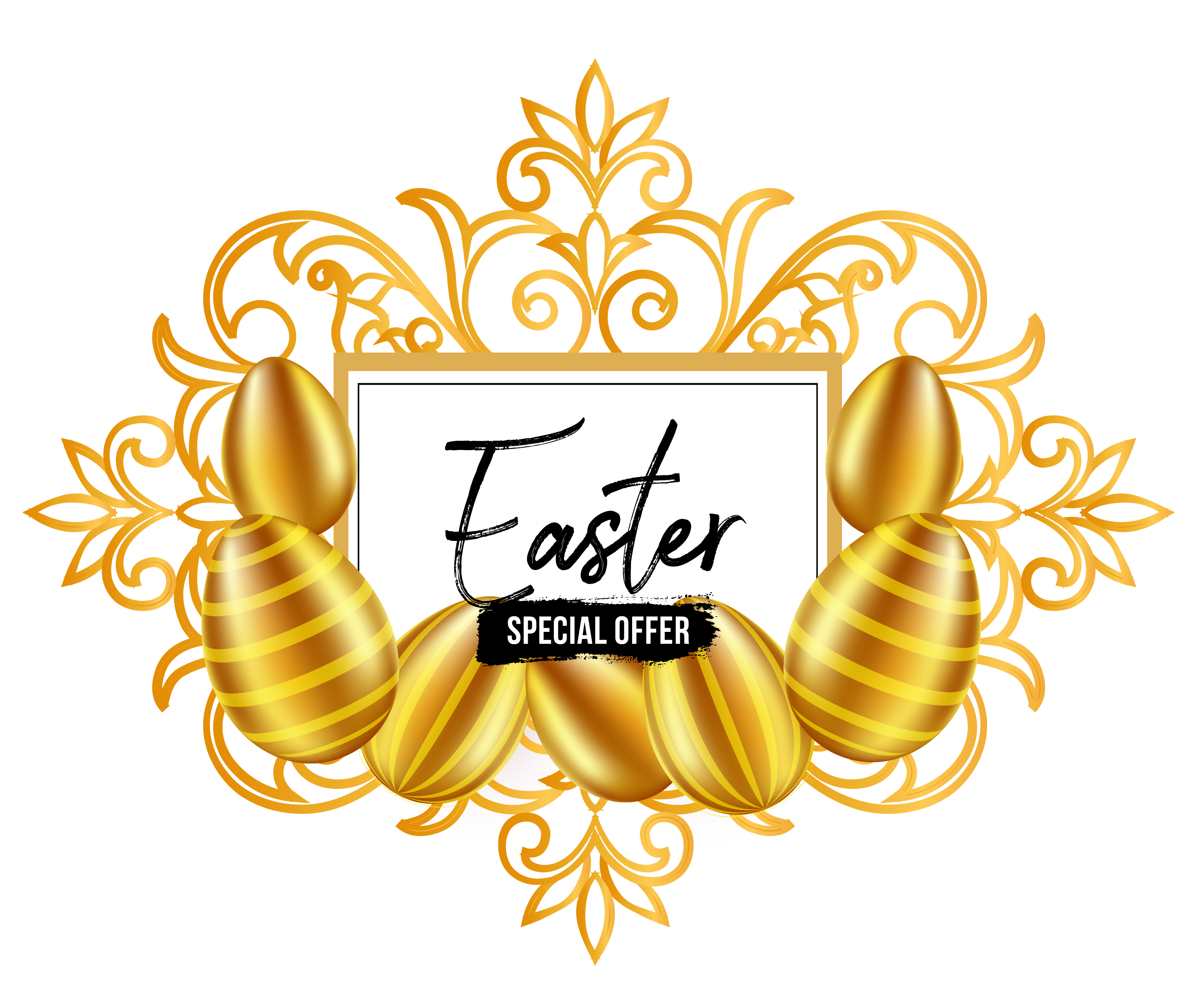 Easter Special Offer Design with Ornate Frame and Eggs 833833 Vector
