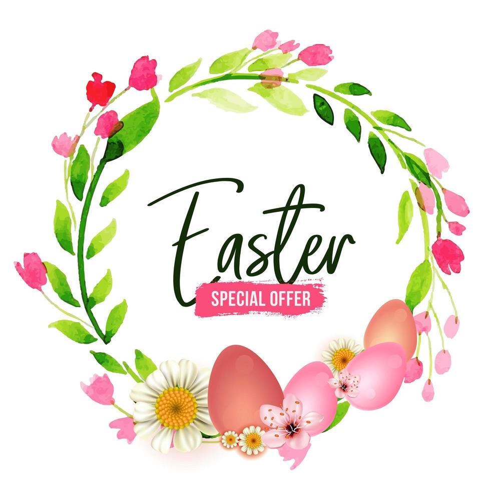 Easter Watercolor Floral Wreath and Text vector