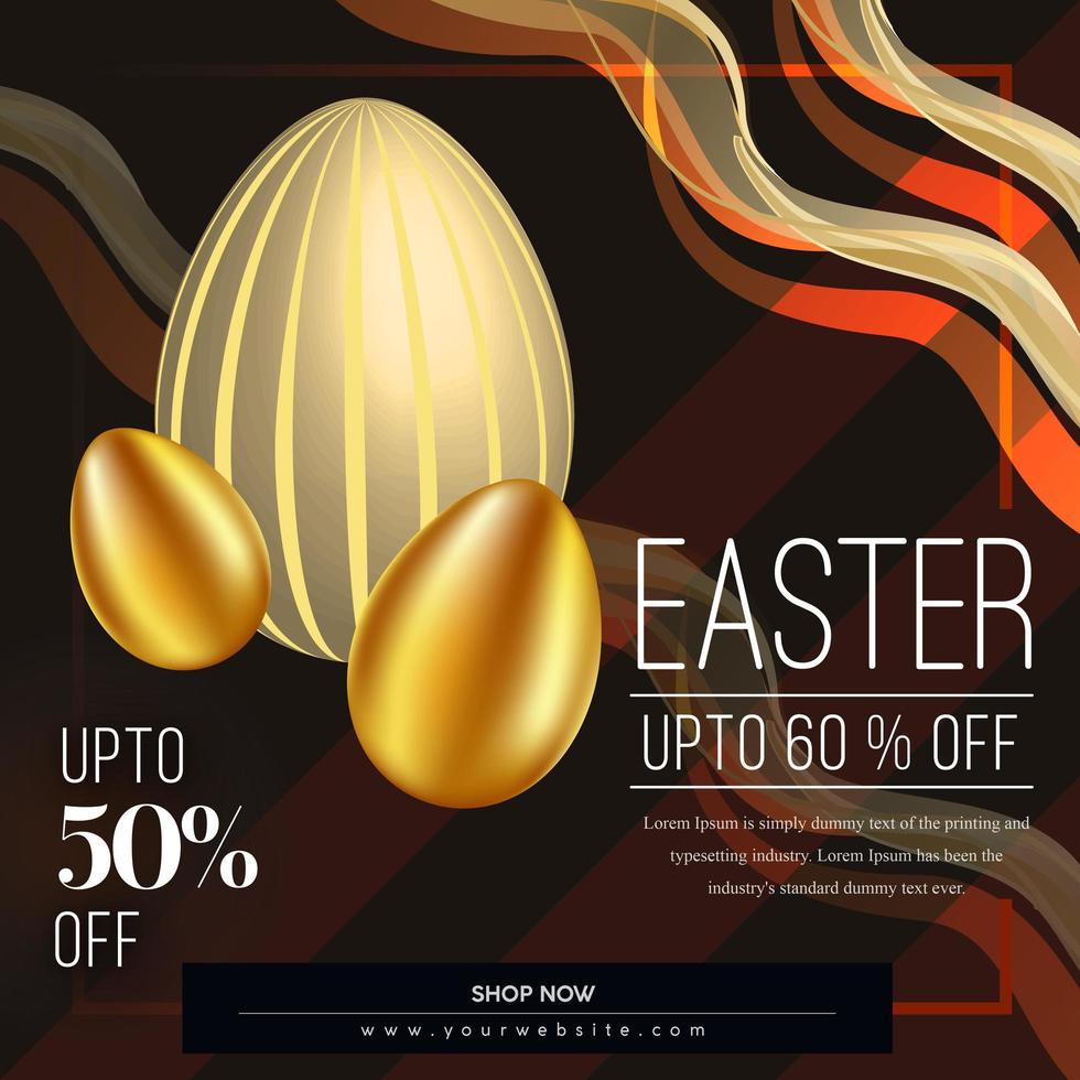 Easter Sale Poster with Curved Lines and Golden Eggs vector
