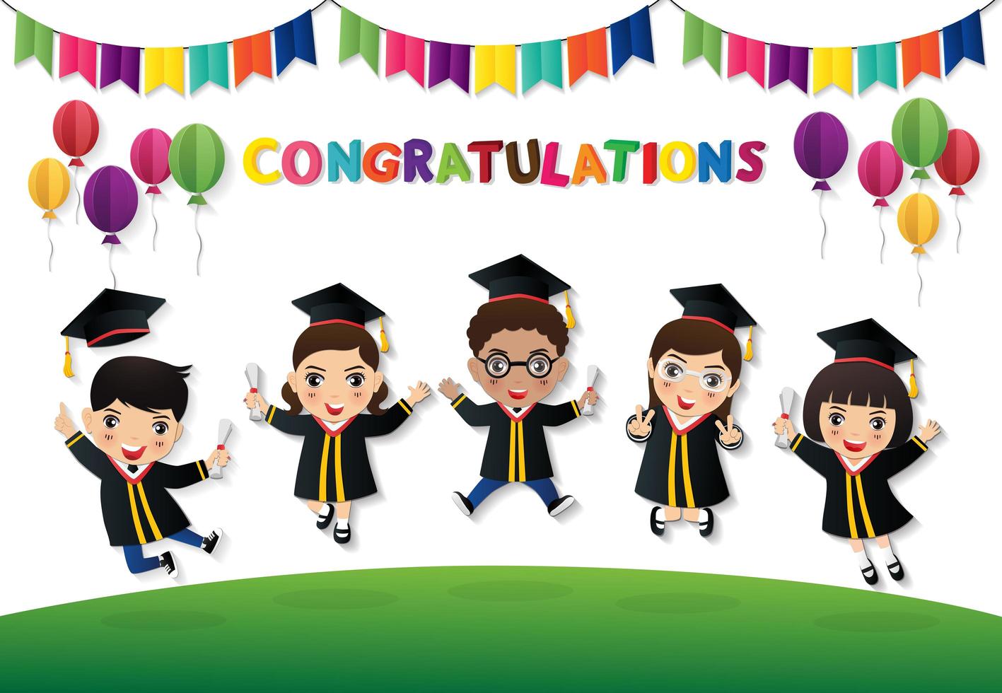 Happy students jumping with diploma vector