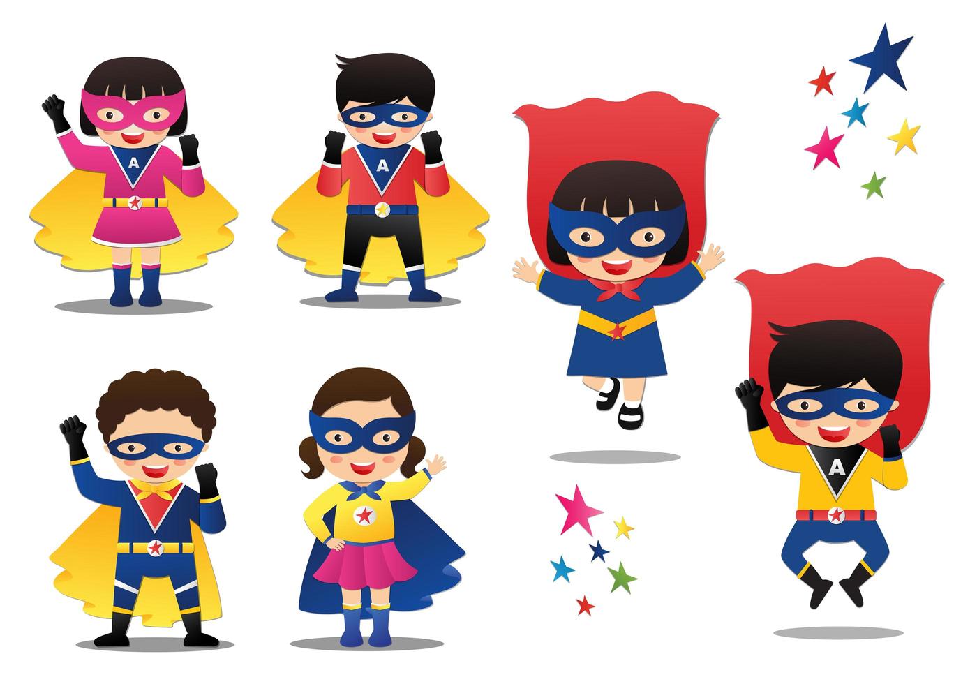 conjunto de niños y niñas de superhéroe vector