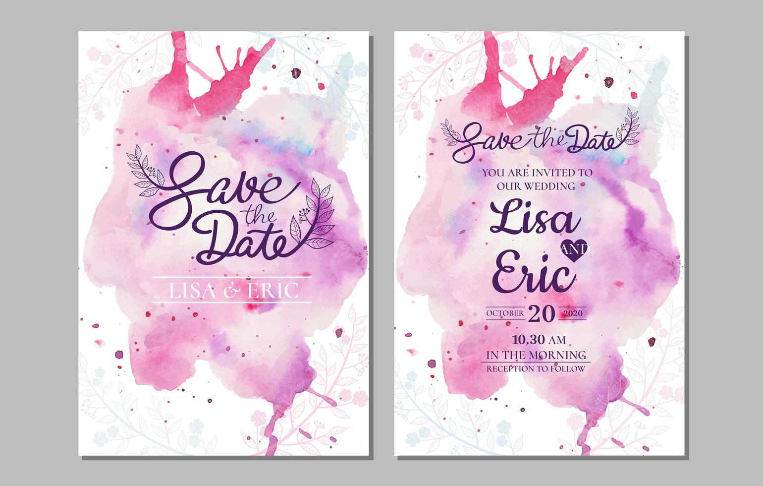 Save the date set with colorful watercolor splash vector