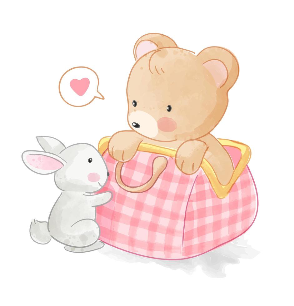 Cute Bear in a Bag With Rabbit 833894 Vector Art at Vecteezy