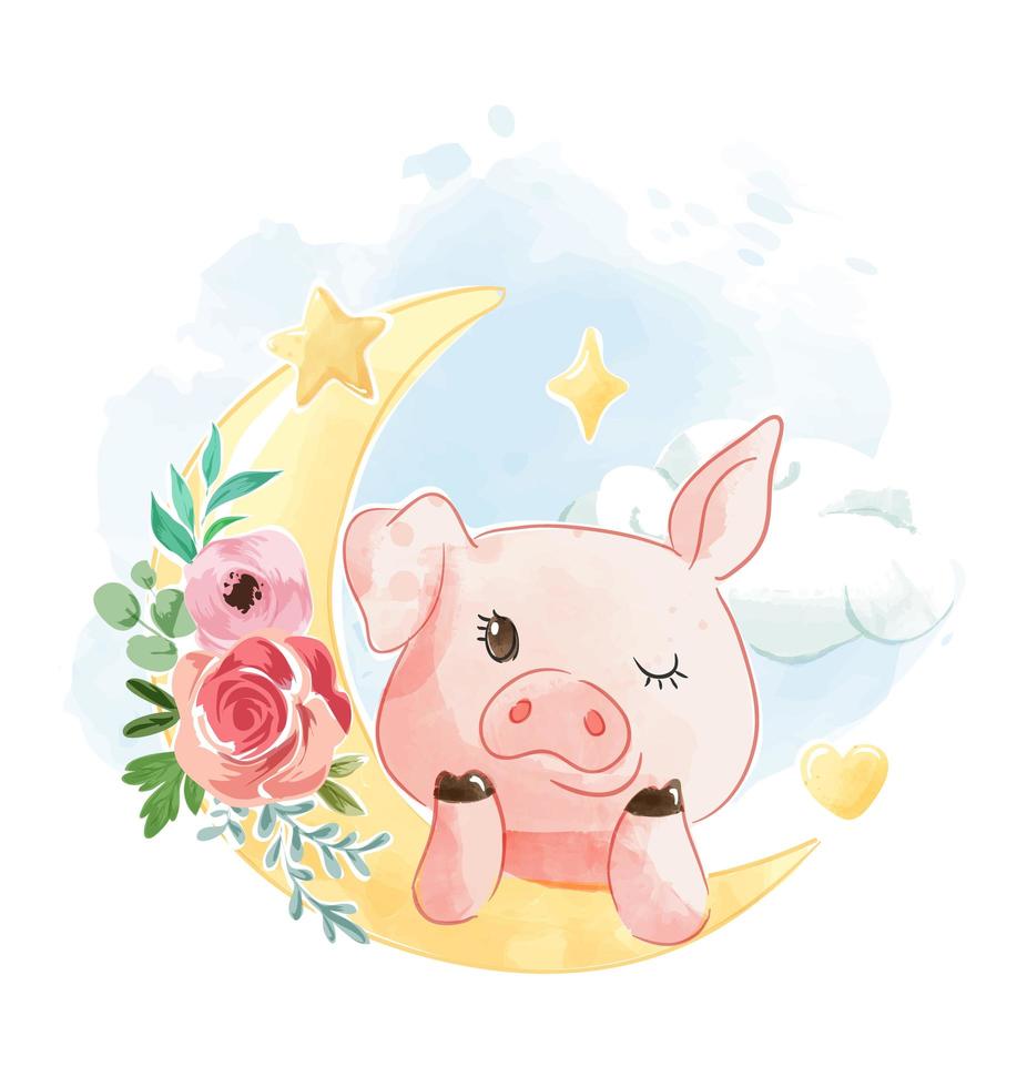 Pig on the Flowery Moon vector