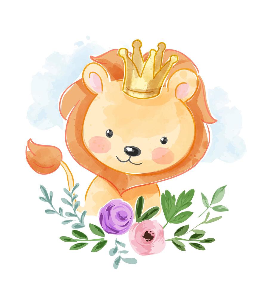 Lion in Golden Crown and Flower vector