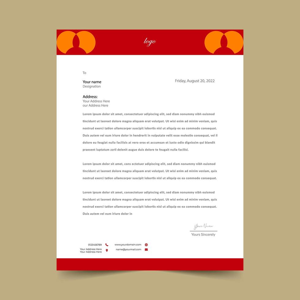 Red and Orange Geometric  Letterhead Template  vector