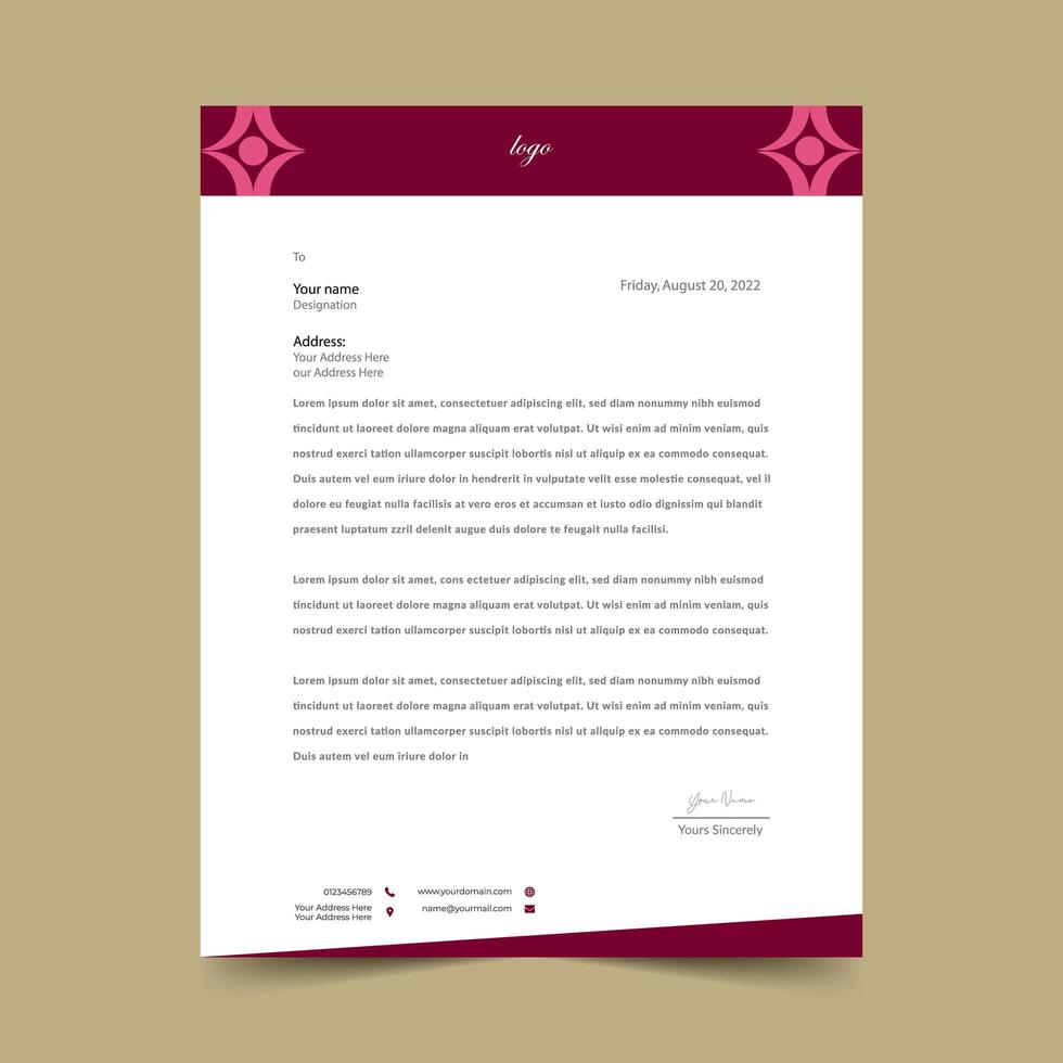 Pink and Red Letterhead Template Design vector
