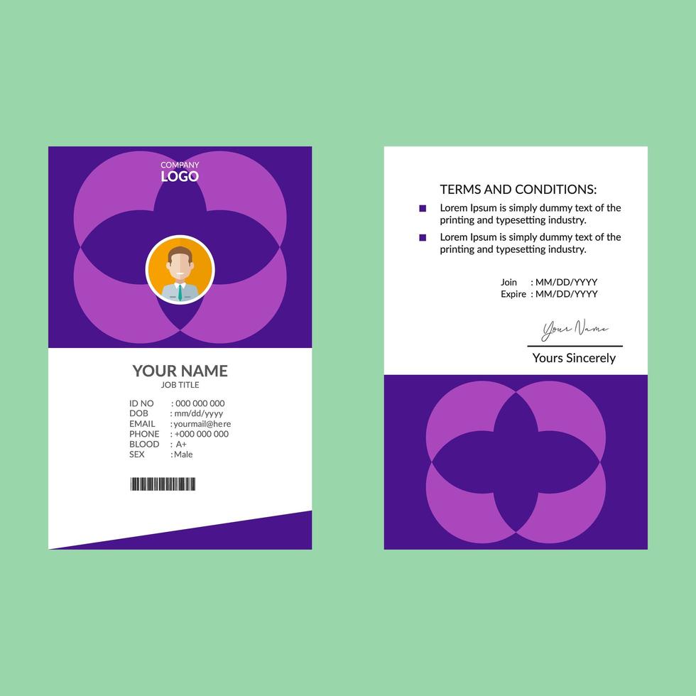 Purple ID Vertical ID Card Design Template vector