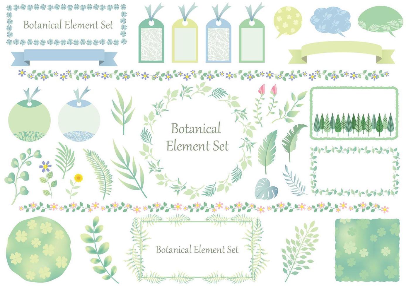 Set Of Green and Blue Graphic Botanical Elements vector