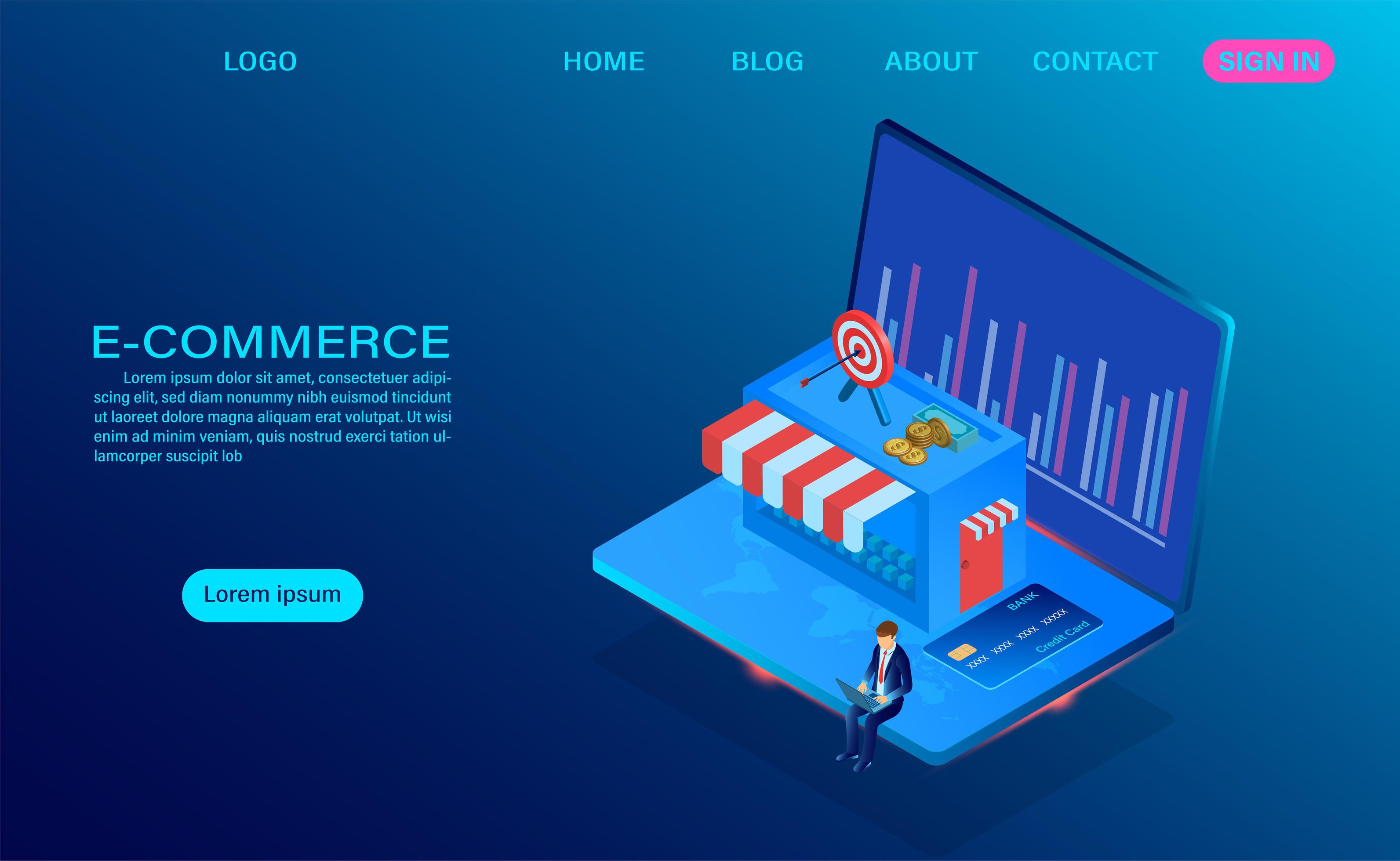 E-commerce Shopping Online with Laptop Concept  vector