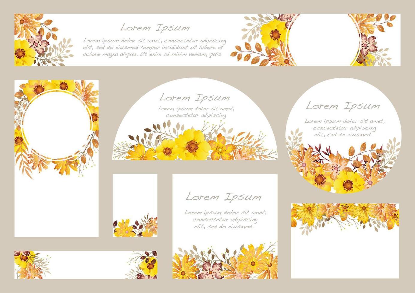 conjunto de fondos florales acuarelas amarillas con espacio de texto vector