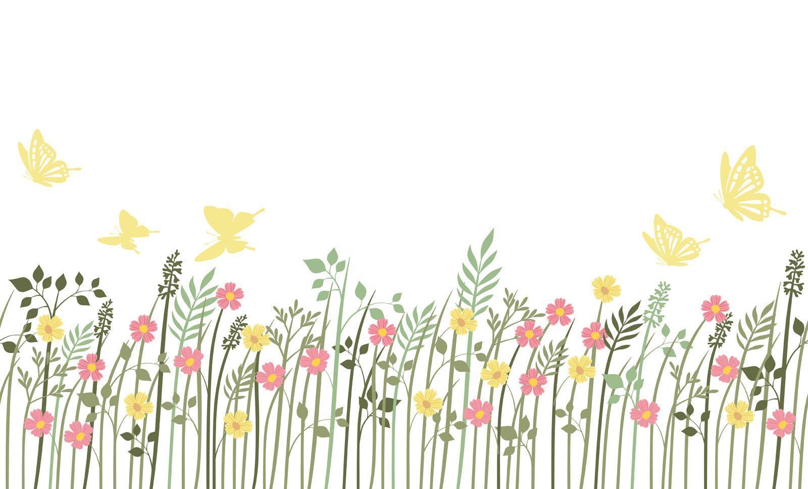 Springtime Field Seamless Background With Plants vector