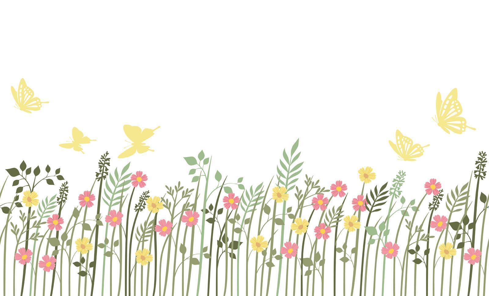 Springtime Field Seamless Background With Plants vector