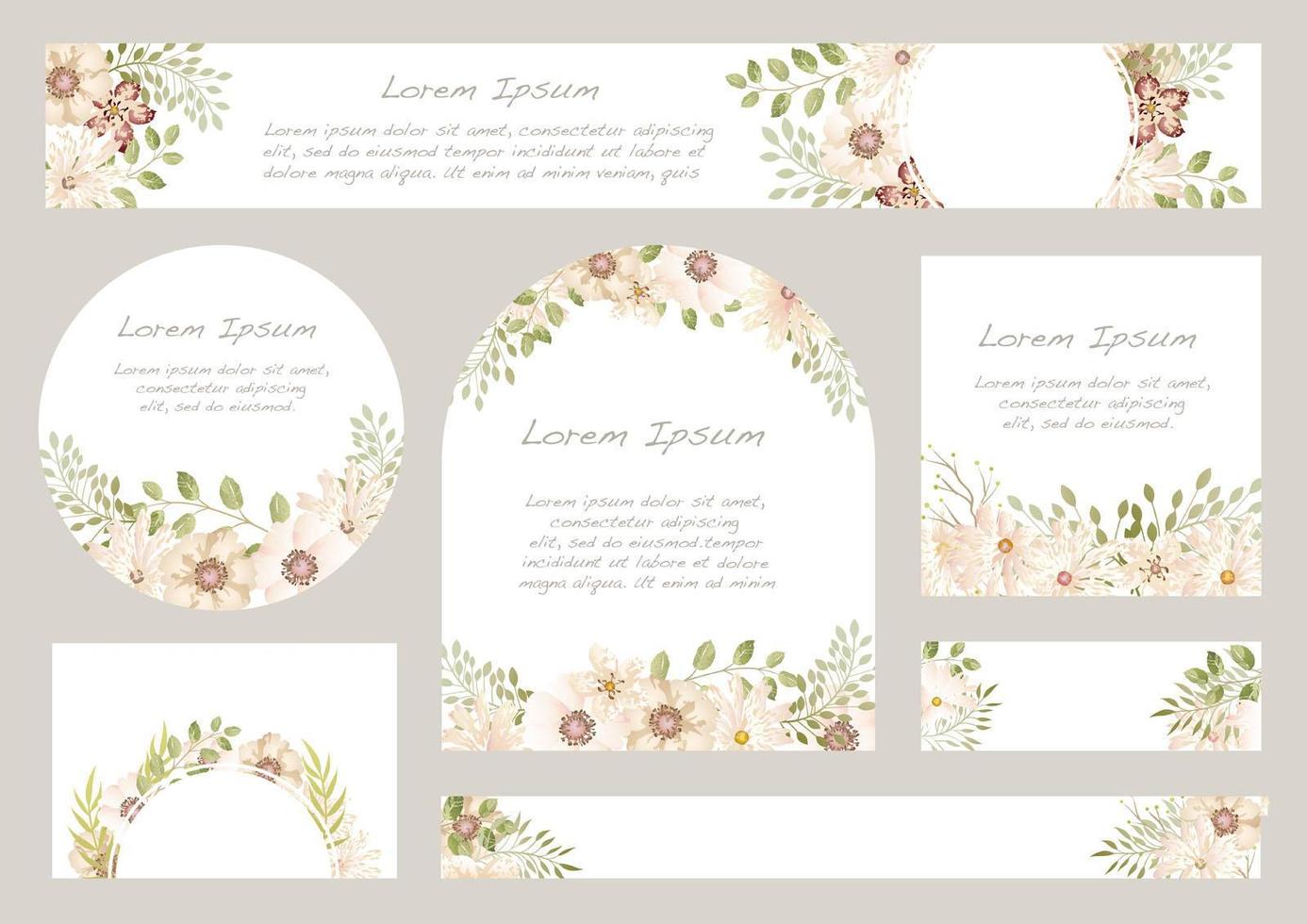Conjunto de fondos florales acuarela rosa claro con espacio de texto vector