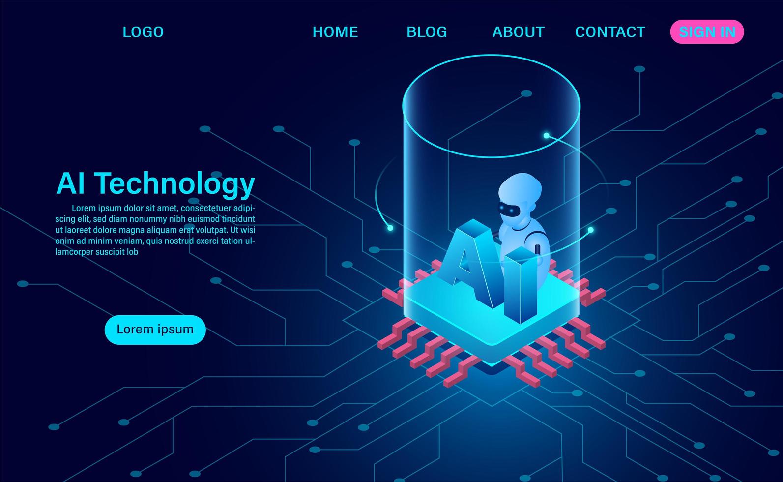 Artificial Intelligence Technology Concept Landing Page  vector