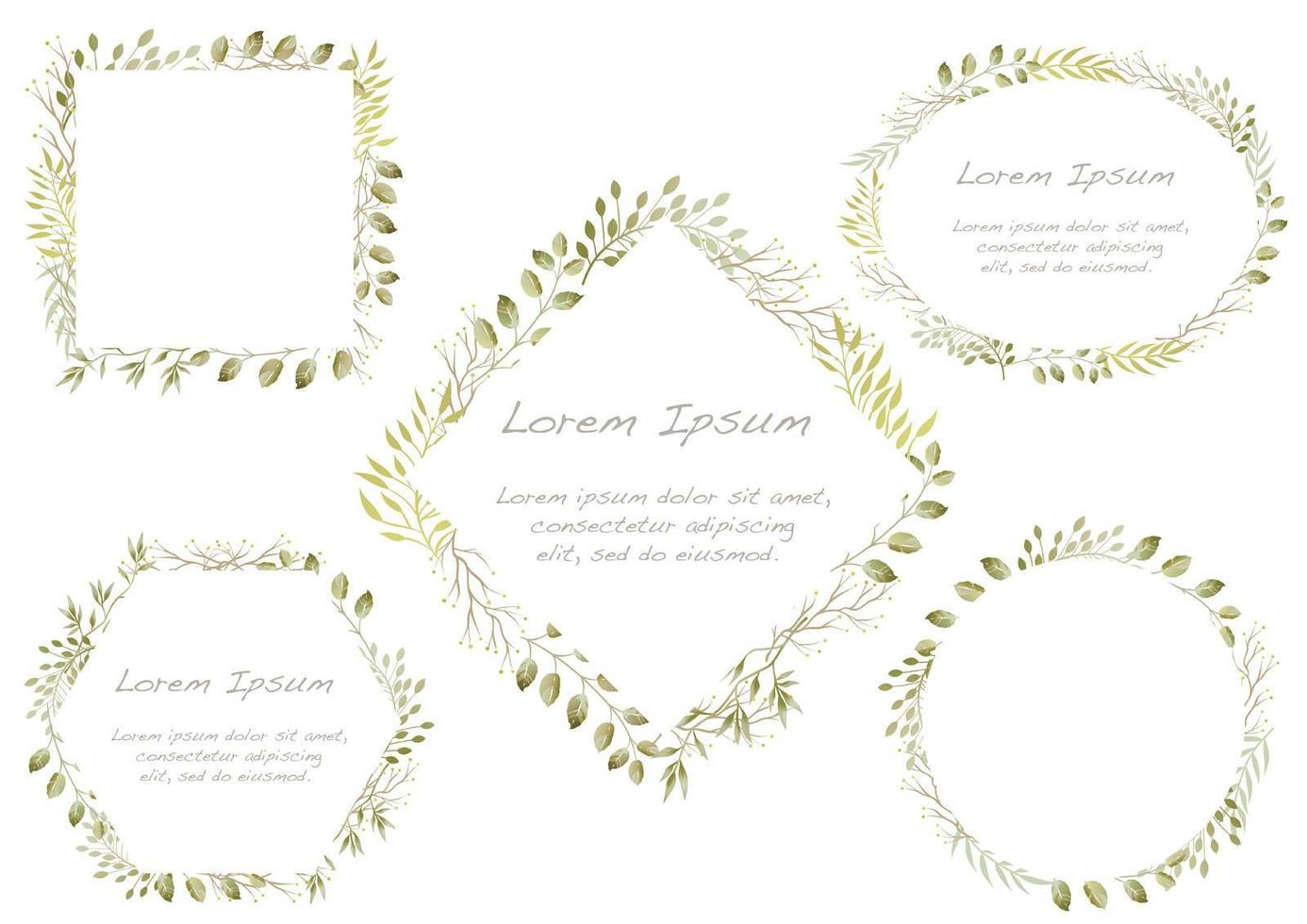 Set Of Green Watercolor Floral Frames  vector