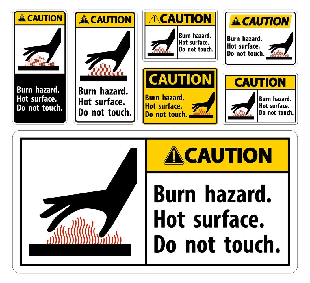 Burn Hazard, Do Not Touch Sign Set vector