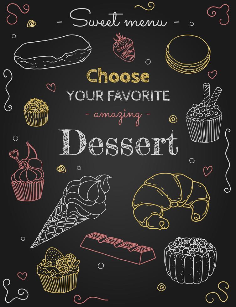 Dessert Sketches on Black vector