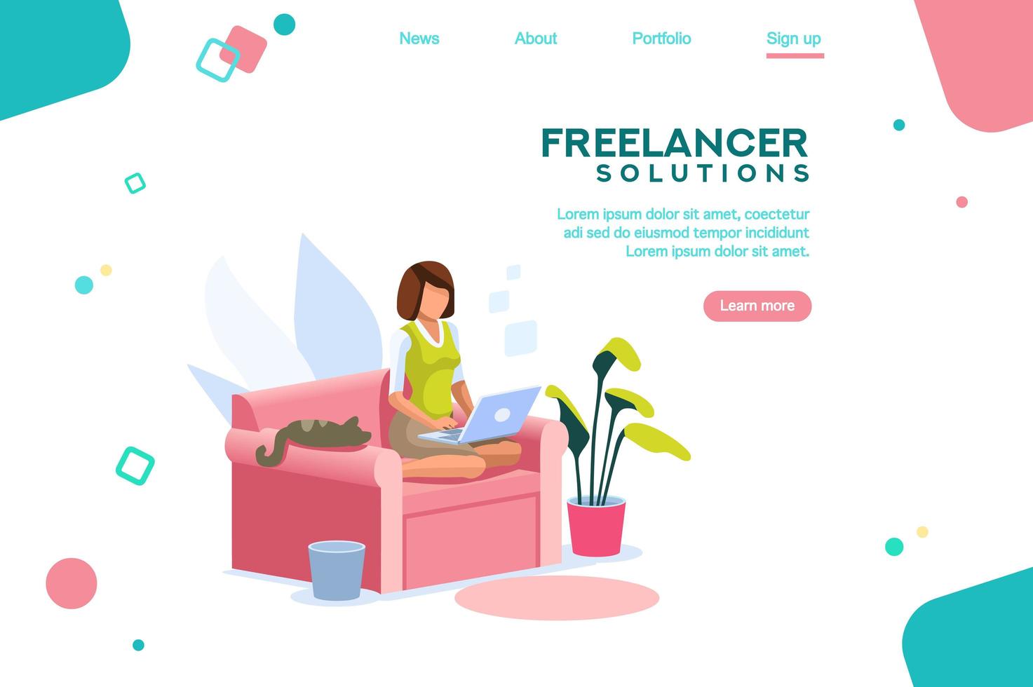 Tjej Freelancer Mall Hemsida Ladda Ner Gratis Vektorgrafik