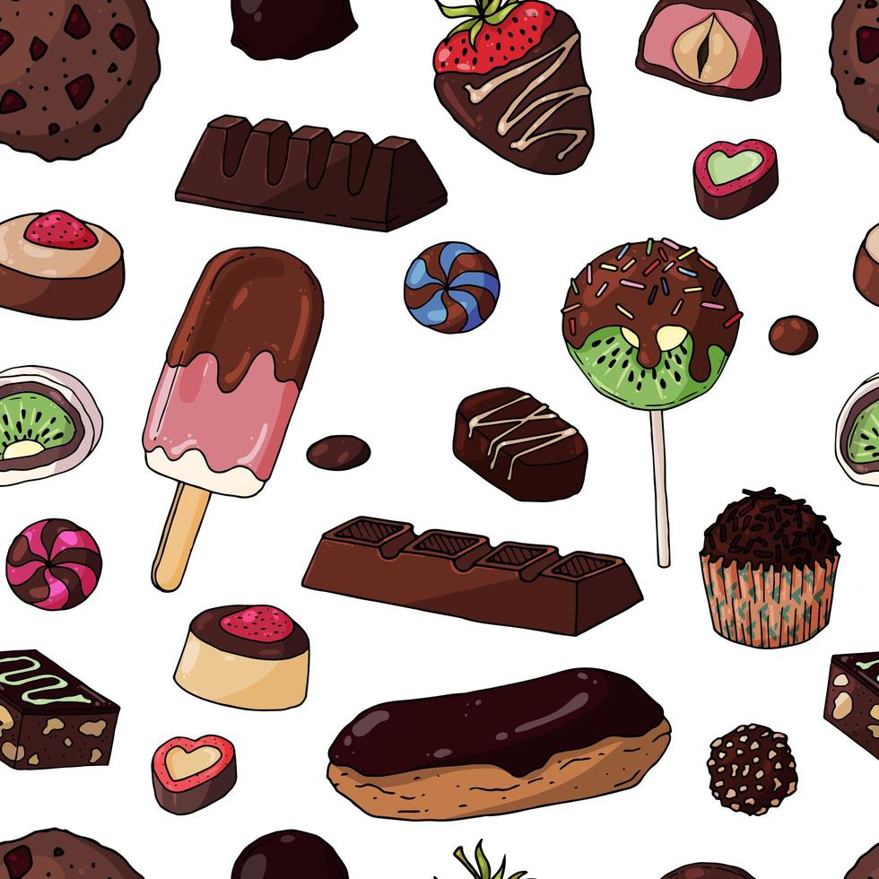 patrones sin fisuras de dulces de chocolate vector