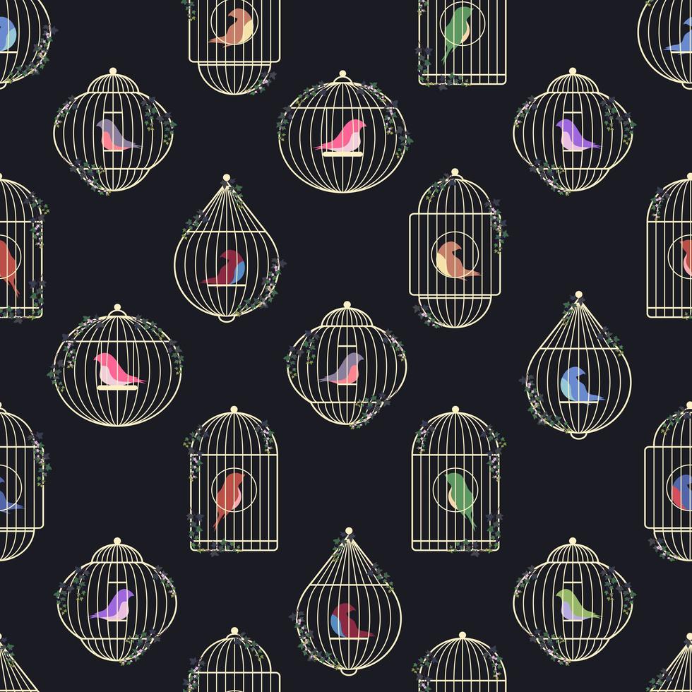 Birds in Cages Seamless Pattern vector