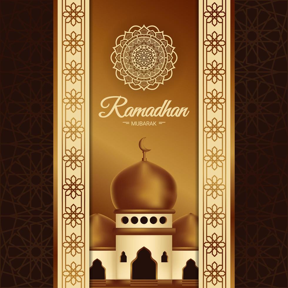 Ramadan Mubarak Poster with Mosque and Elegant Pattern vector