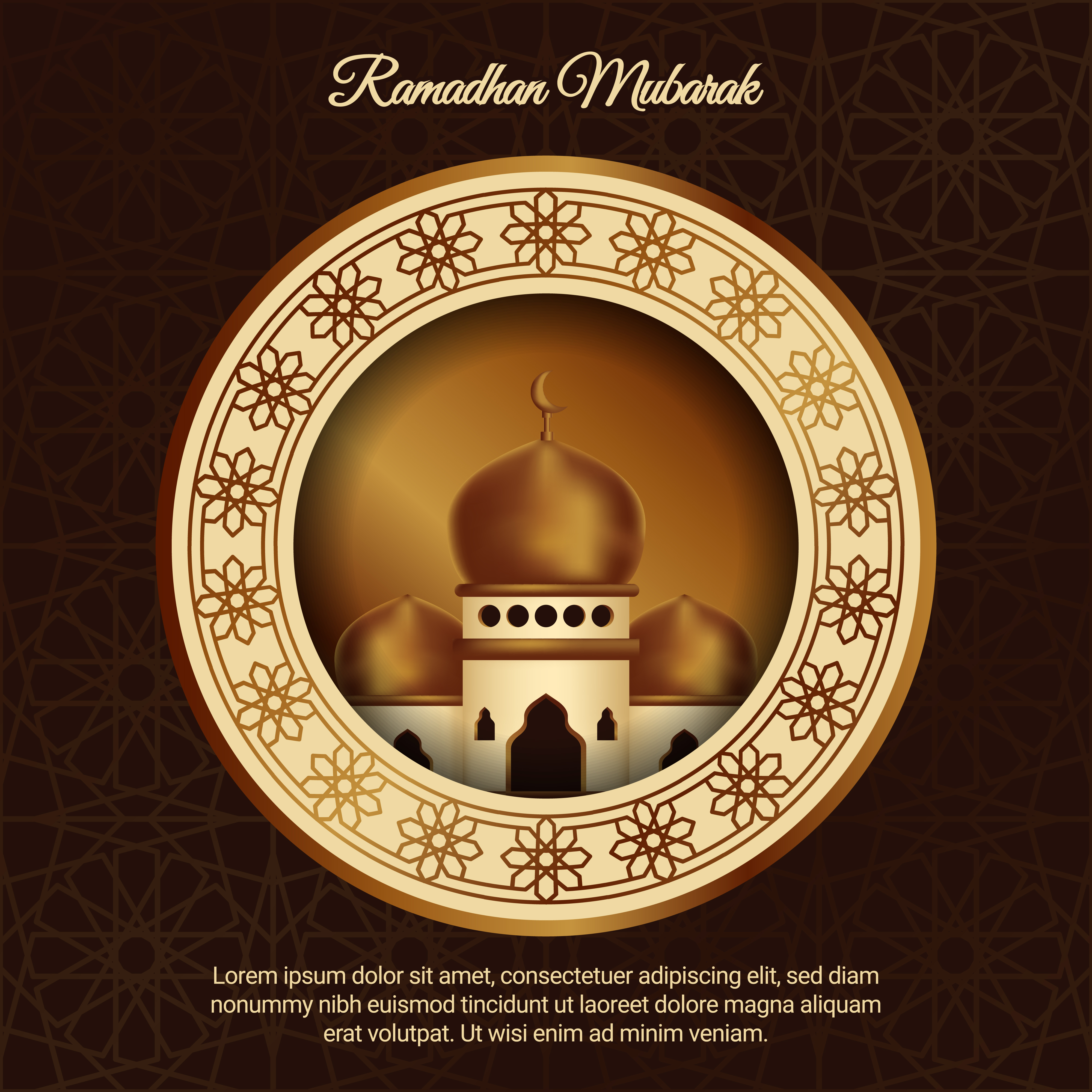 Ramadan Mubarak Poster with Mosque in Circle Frame 834122 Vector Art at