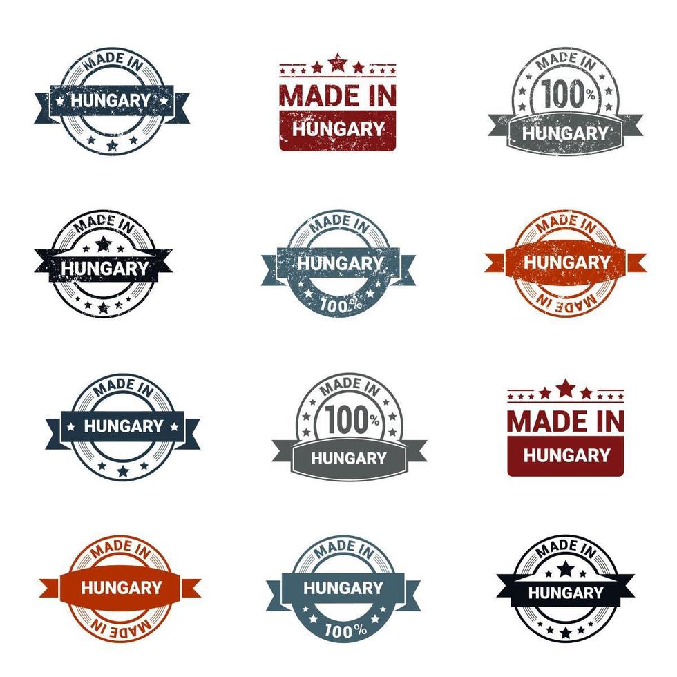 Grunge Style Made in Hungary Stamp Set vector