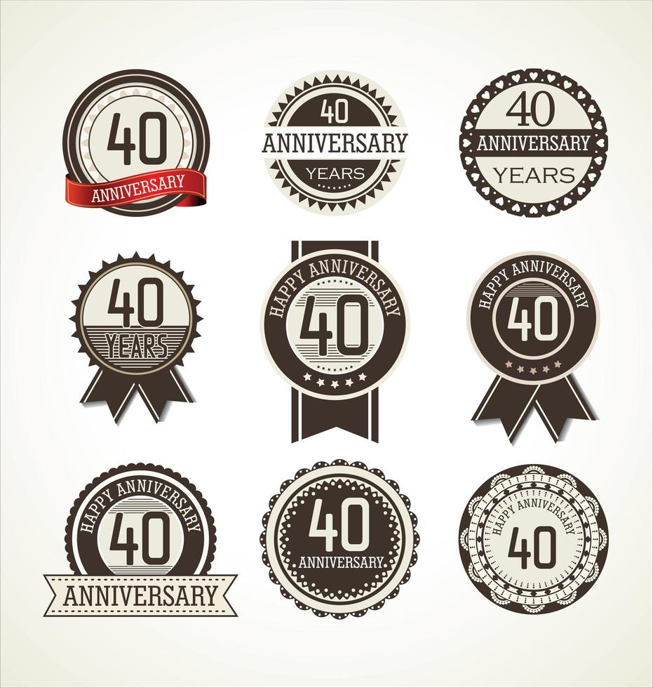 Set de insignias redondas del 40 aniversario vector
