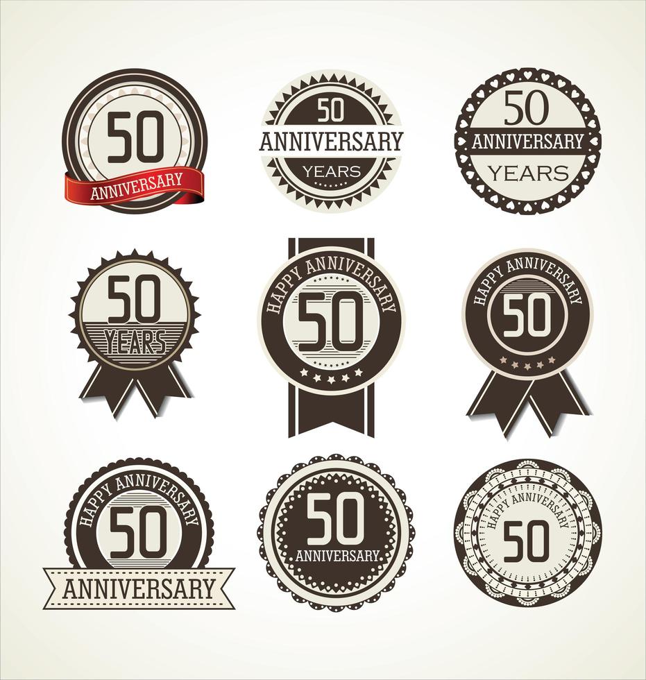 Conjunto de insignias redondas del 50 aniversario vector