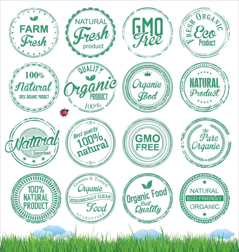 Organic Natural Food Stamp Collection vector