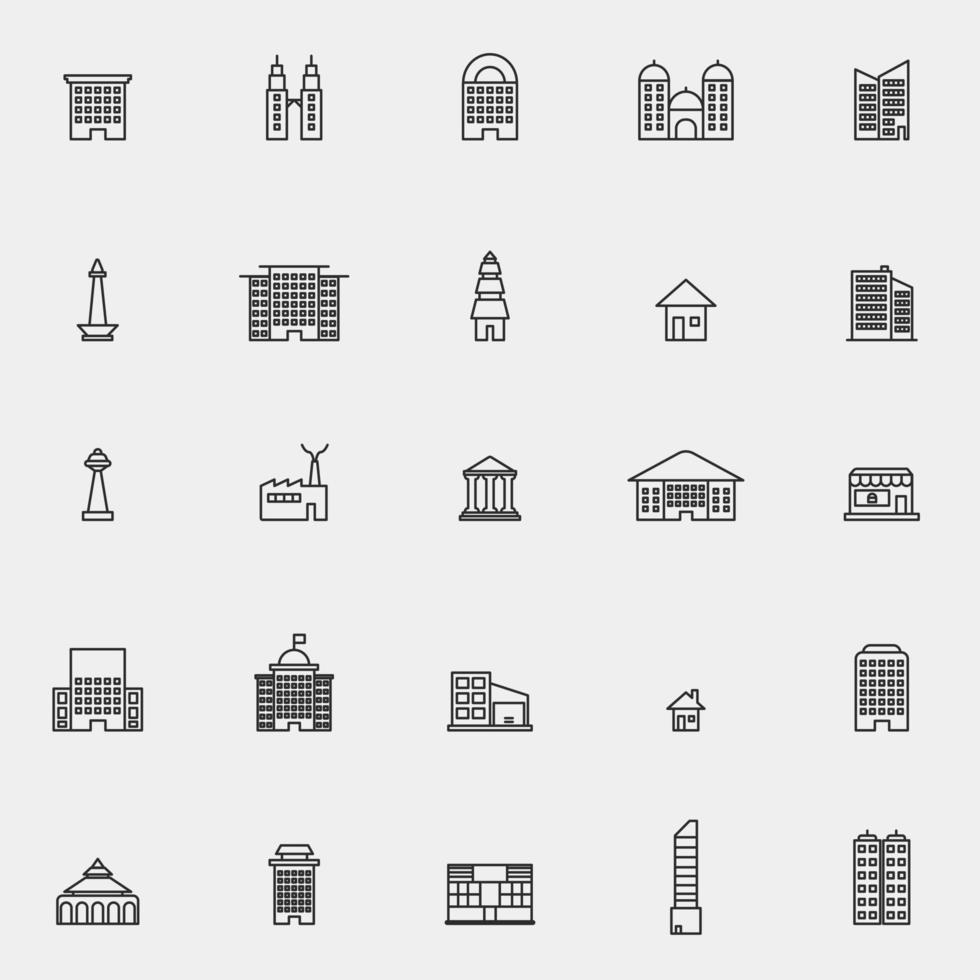 conjunto de iconos de línea de edificios de la ciudad vector