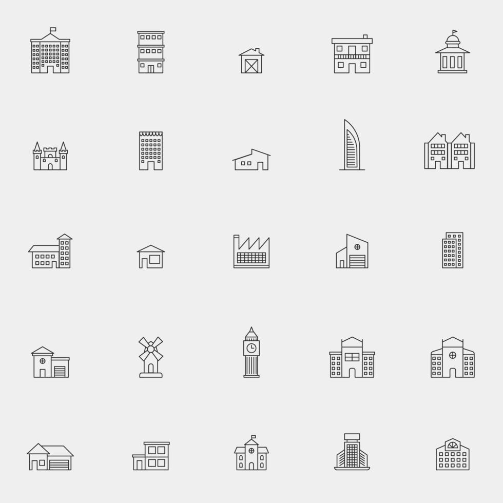 conjunto de iconos de arquitectura de arte lineal vector