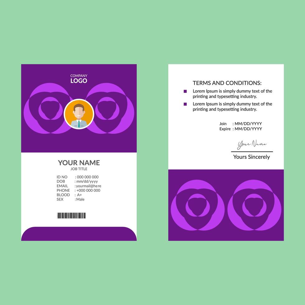 Bright Purple Geometric Shape ID Card Template vector